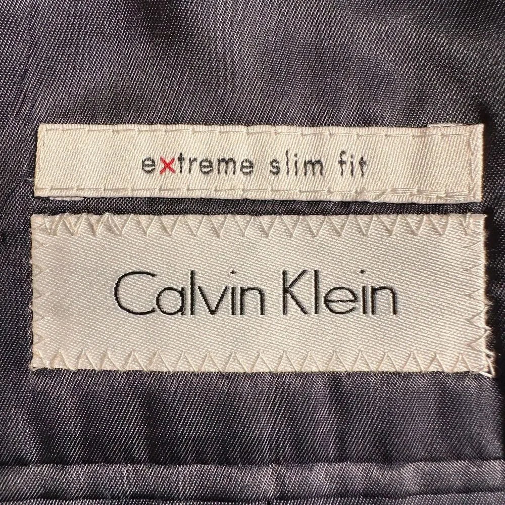 CALVIN KLEIN Mens Blazer 44R Sport Coat 2-Button Jacket Plaid Navy/Blue Wool